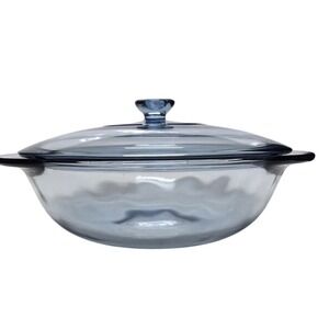 Vintage Anchor Hocking Blue Glass 2qt‎ Casserole Dish w/ Lid Oven Safe Cookware